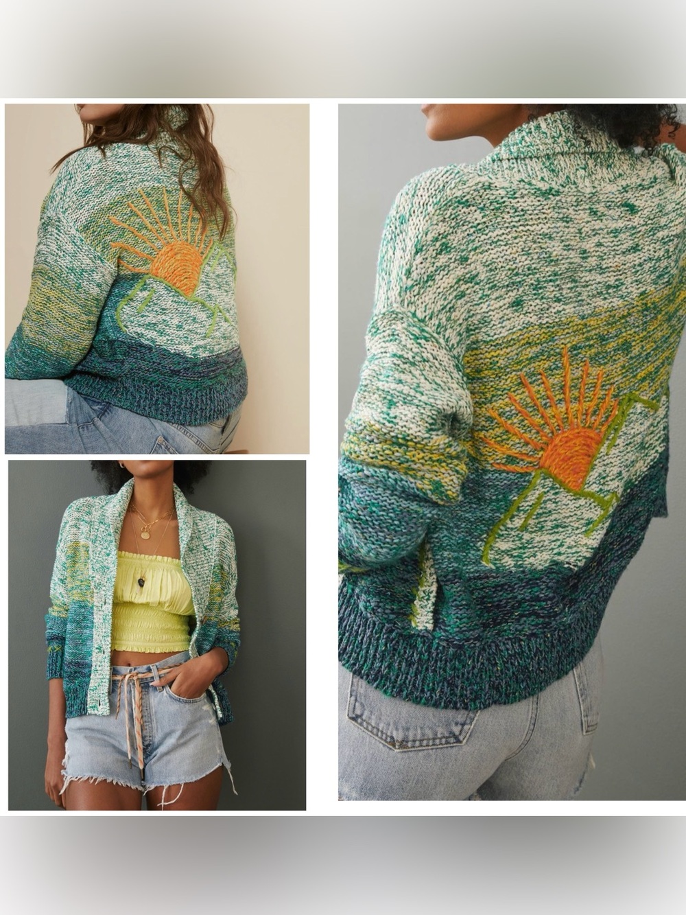 Anthropologie Pilcro Sunset Ombre Embroidered Knit Cardigan Sweater Size XS